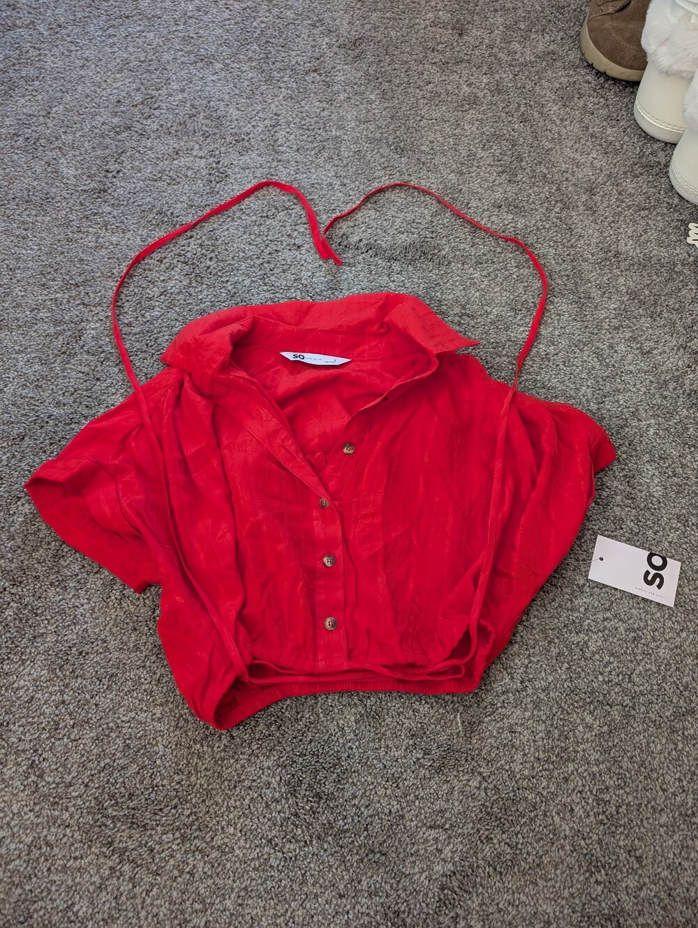 SO Cropped Tie Waist Camp Shirt